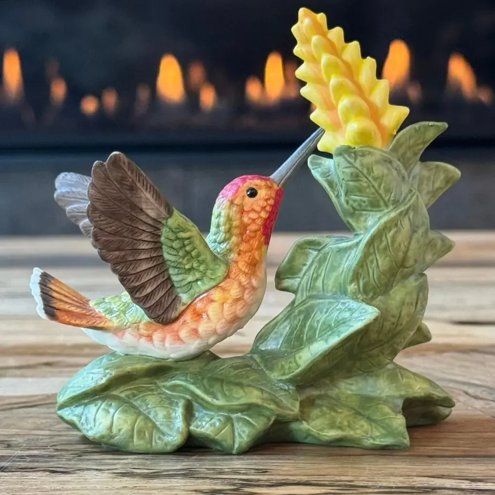 Vintage 1996 Bronson Collectibles Allens Hummingbird with Aphelandra Figurine 4